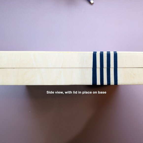 C Wonder Trinket / Jewelry Box, Inlay beige & blue stripe design, 9 x 6  x 2" - Picture 11 of 17